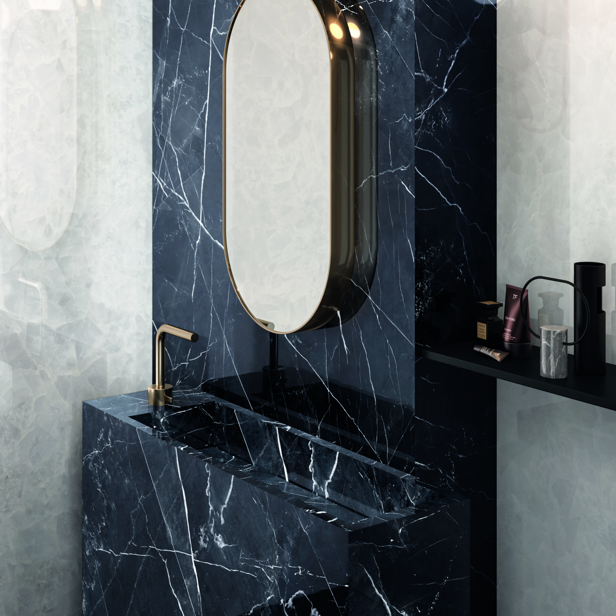 Zwart marmerlook is populair omdat het luxe en karakter uitstraalt én perfect past bij de huidige trend van statement-interieurs met contrast en diepte.